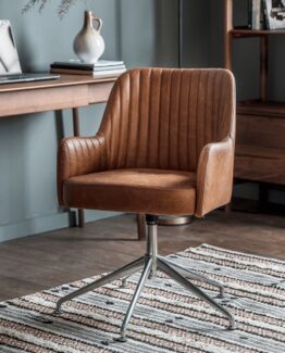 Fluted Leather Swivel Chair