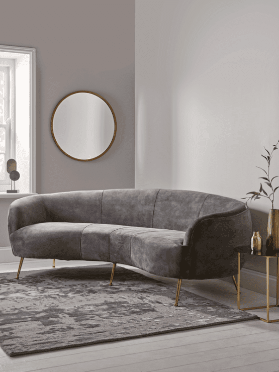 Deep Grey Velvet Curved Sofa