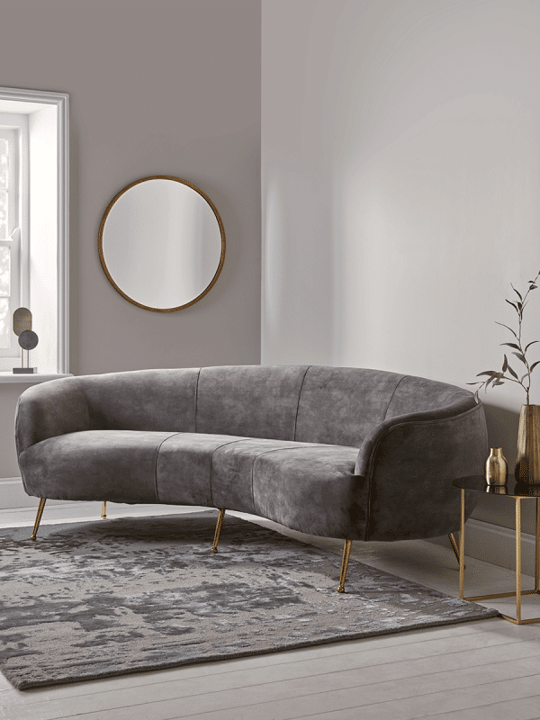 Deep Grey Velvet Curved Sofa Mad