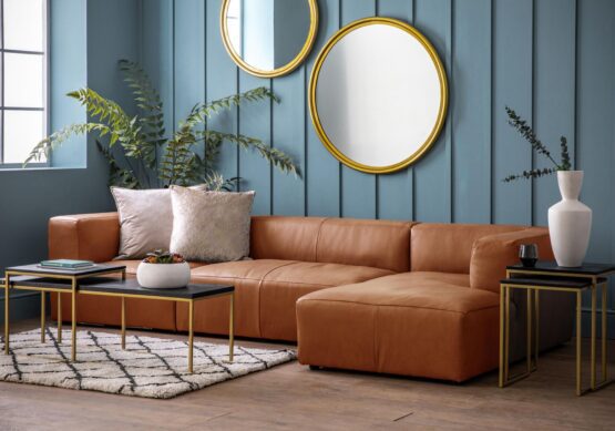 Mid Century Modern Leather Chaise Sofa