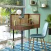 Noya Vintage Desk with Rattan Panels