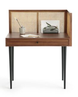 Noya Vintage Desk with Rattan Panels