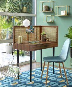 Noya Vintage Desk with Rattan Panels