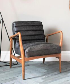 Mid Century Modern Black Leather Armchair