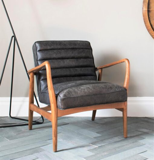 Mid Century Modern Black Leather Armchair