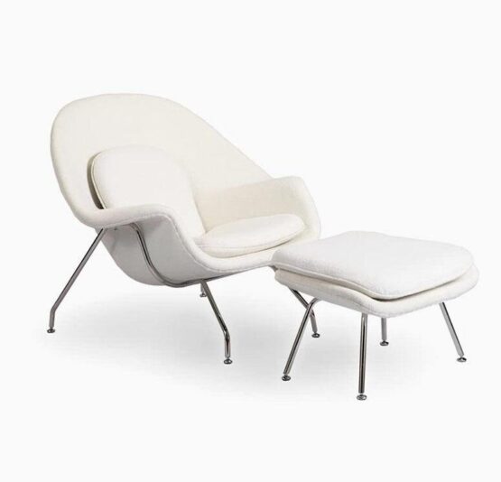 Mid Century Modern Womb chair boucle white