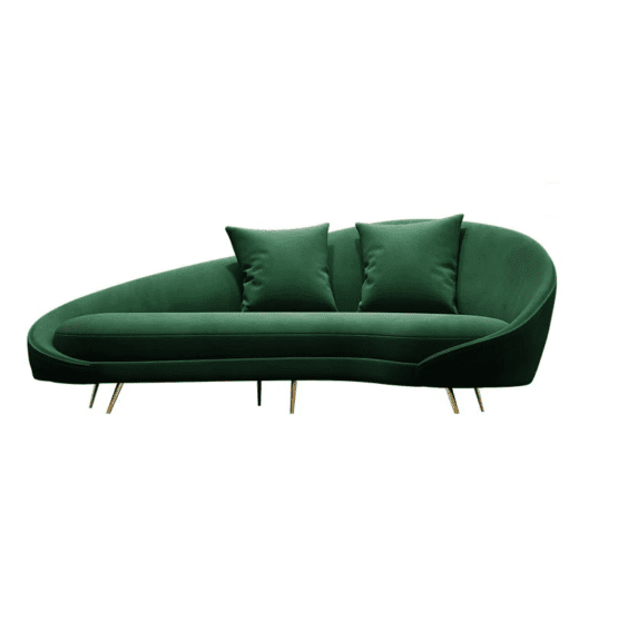 green curved sofa