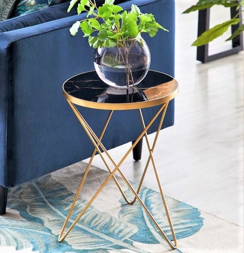 Lexi Black Marble Effect Side Table