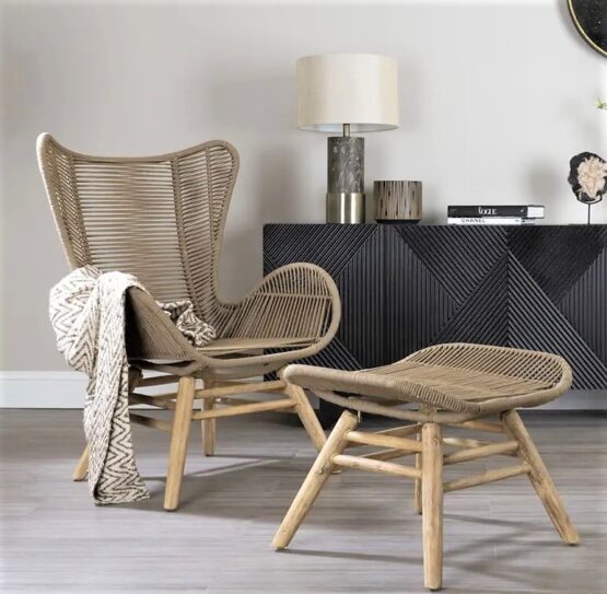 Natural Rope Lounge Chair and Footstool