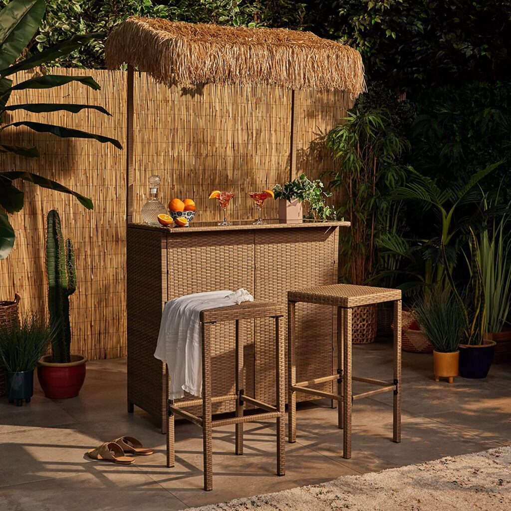 Garden Tiki Bar with 2 Stools