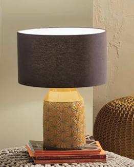 Mustard Stoneware Etched Detailed Table Lamp Base