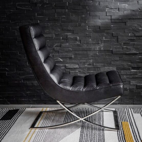 Casino black leather lounger 1