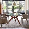 Maricielo Round Glass & Walnut Table