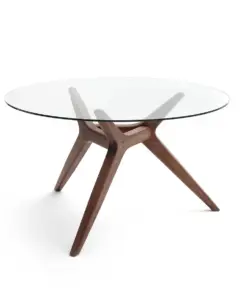 Maricielo Round Glass & Walnut Table