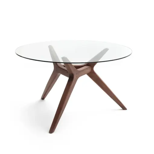 Maricielo Round Glass & Walnut Table