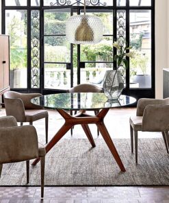 Maricielo Round Glass & Walnut Table