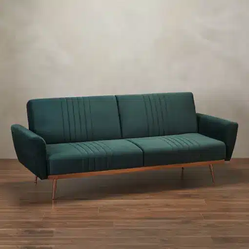 Velvet Click Clack Sofa Bed with Copper Frame