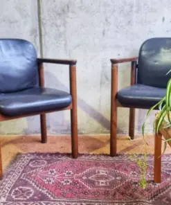 2 Mid Century Leather and Teak Chairs