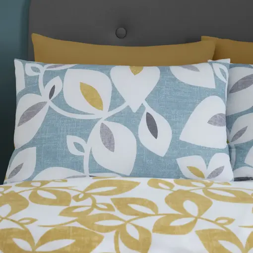 Catherine Lansfield Inga Leaf Teal Reversible Duvet Cover & Pillowcase Set