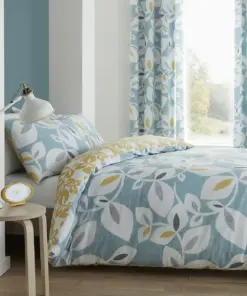 Catherine Lansfield Inga Leaf Teal Reversible Duvet Cover & Pillowcase Set