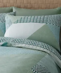 Larsson Geo Green Duvet Cover and Pillowcase Set