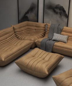 Ligne Roset Togo 5 Piece Sofa in Camel Leather