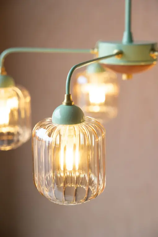 Mint Green Metal & Ribbed Glass Ceiling Light