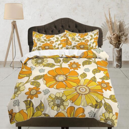 Orange Floral Duvet Cover