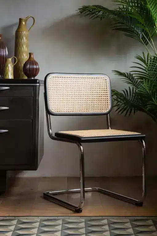 Retro Chrome & Woven Cane Dining Chair