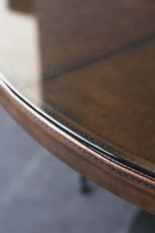 Round Leather Dining Table With Glass Top