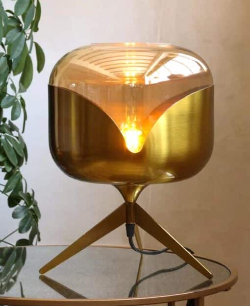 Retro Golden Glass Tripod Table Lamp