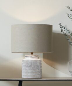 White Wash Wood Textured Table Lamp