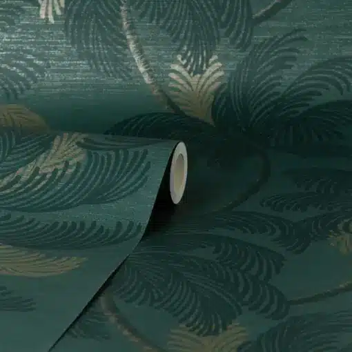 Palm Print Emerald Green Wallpaper