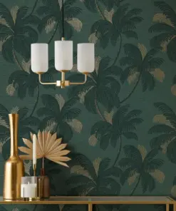 Palm Print Emerald Green Wallpaper