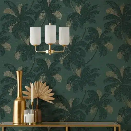 Palm Print Emerald Green Wallpaper